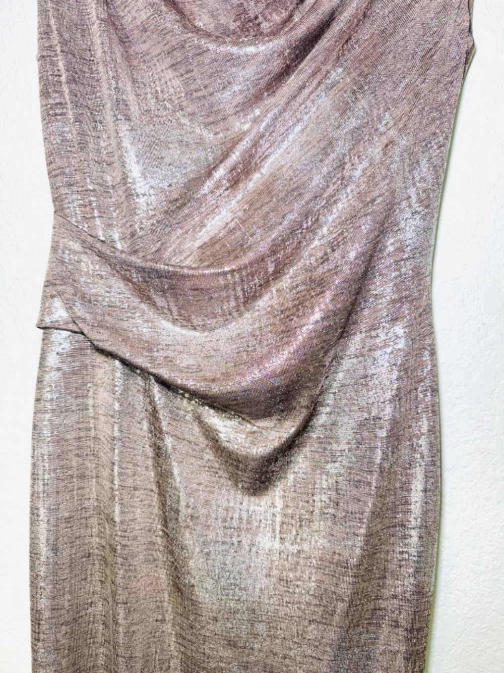 Connected Apparel Dress 6 Sleeveless Drape Neck Evening Gold Silver Formal Glam - Picture 3 of 7
